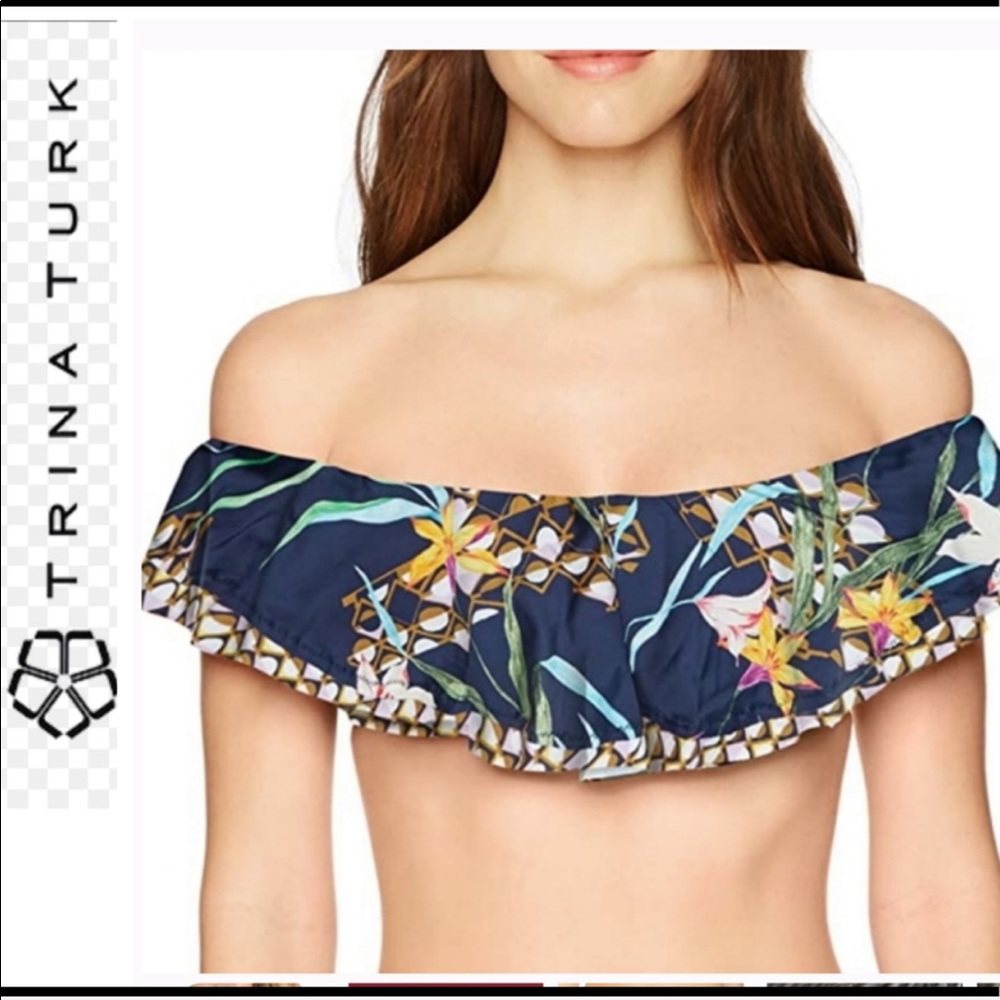 🔥⬇️ SALE NWT Trina Turk Top Fiji Floral Off-the-Shoulder - Picture 2 of 9